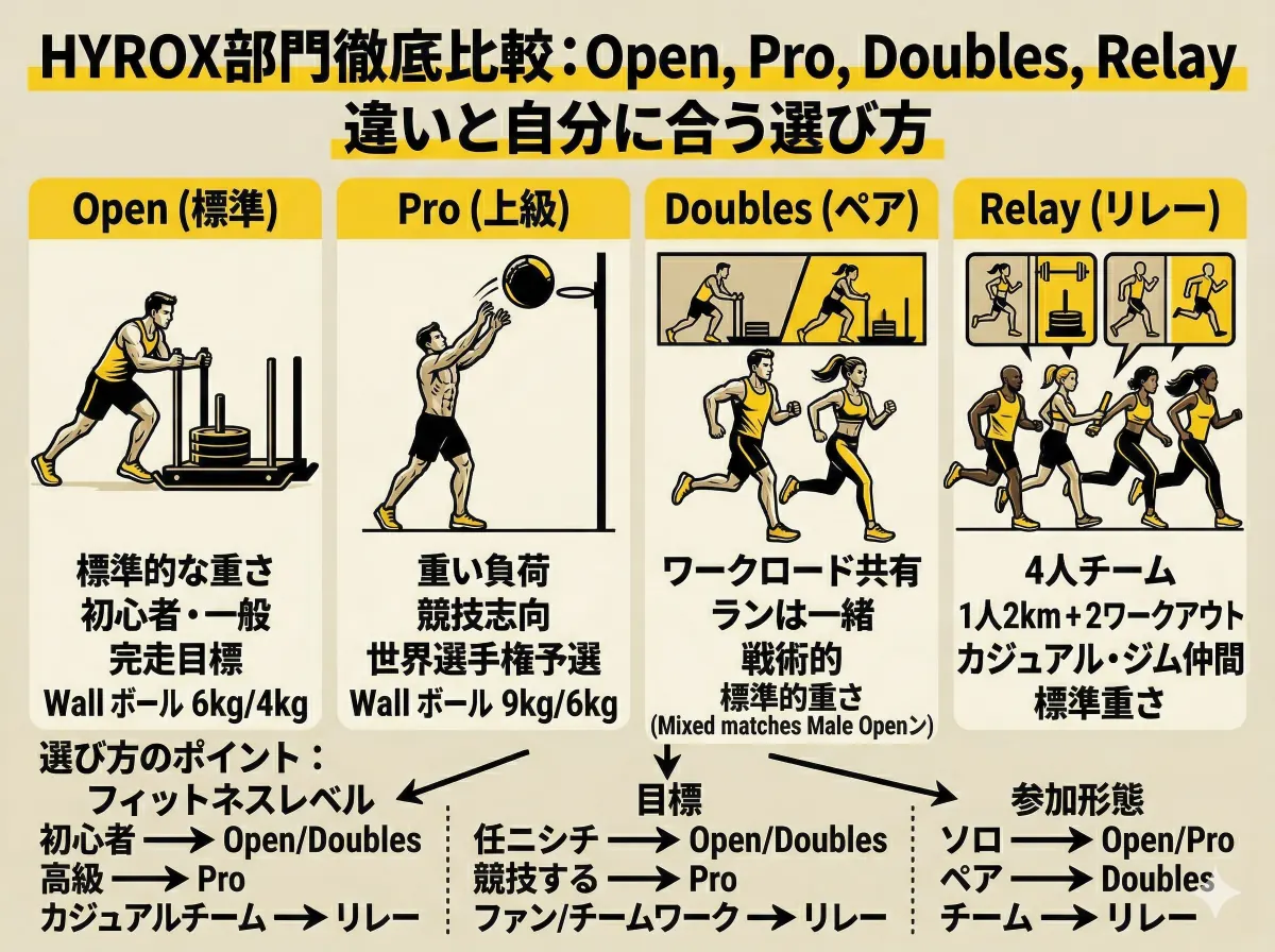 HYROX Open / Pro / Doubles / Relay の違いと選び方